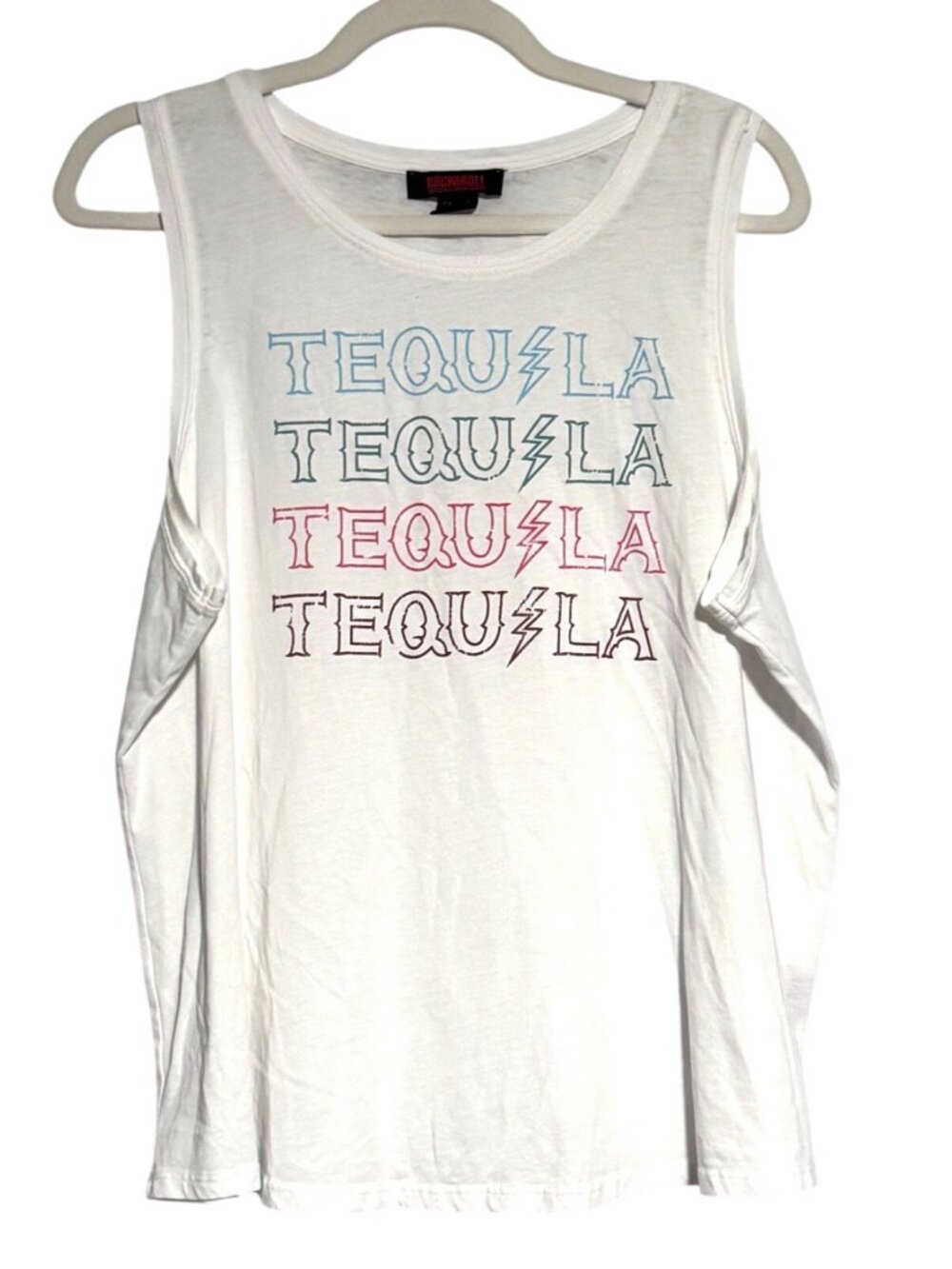 Rock & Roll Denim Tequila Graphic Tank Top Cotton/Polyester White - XXL